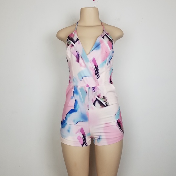 Tea n Cup Pants - Tea & cup pink watermark open back romper size S